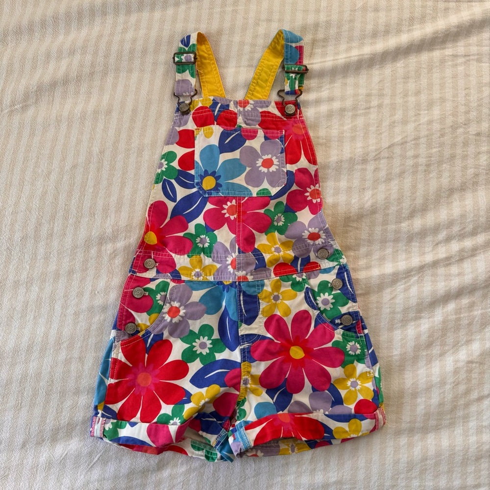 Boden Kid’s Bright Floral Short Overalls size 9-10 Years